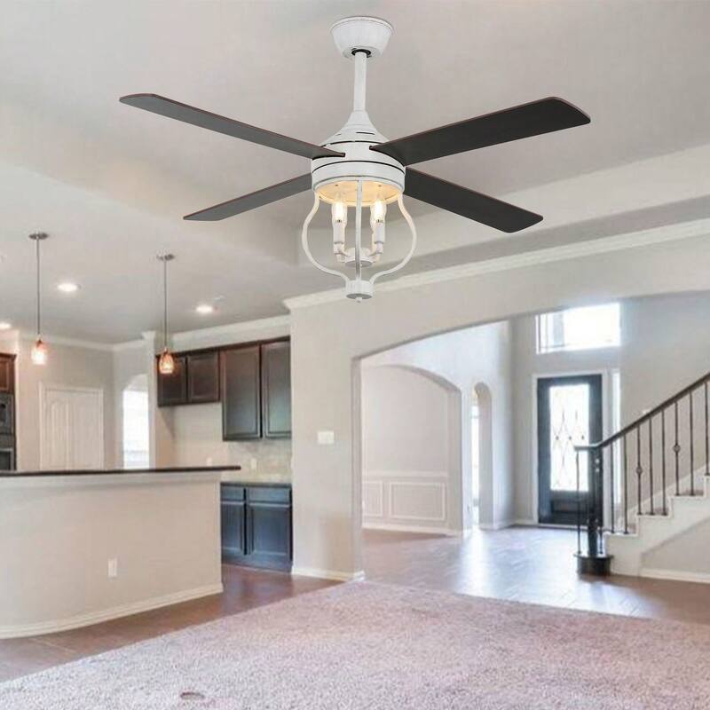 Cusp Barn 52 Inch Ceiling Fan with Remote, Farmhouse Caged Fandelier, Black Industrial Ceiling Fans with DC Motor for Bedroom