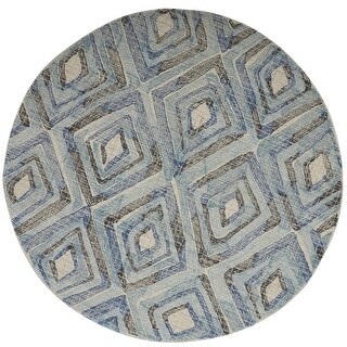 HomeRoots 8' Blue Gray And Ivory Round Wool Geometric Tufted Handmade ...