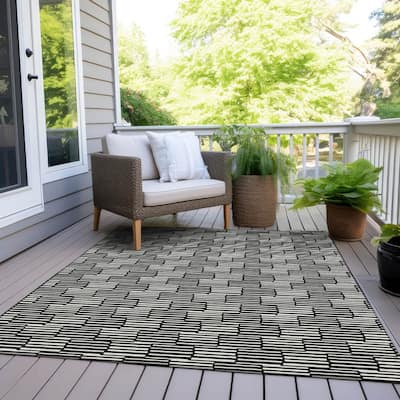 Machine Washable Indoor/ Outdoor Chantille Stripe Blocks Rug