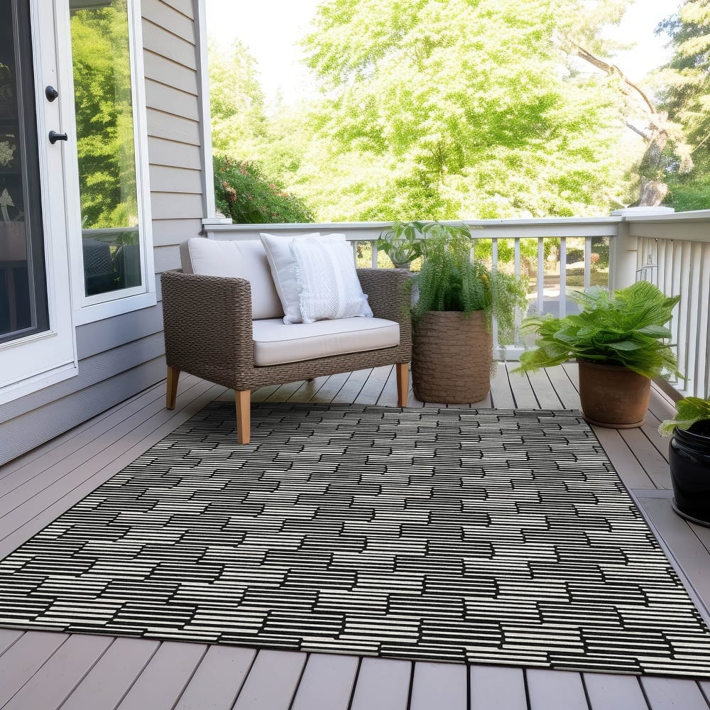 Machine Washable Indoor/ Outdoor Chantille Stripe Blocks Rug