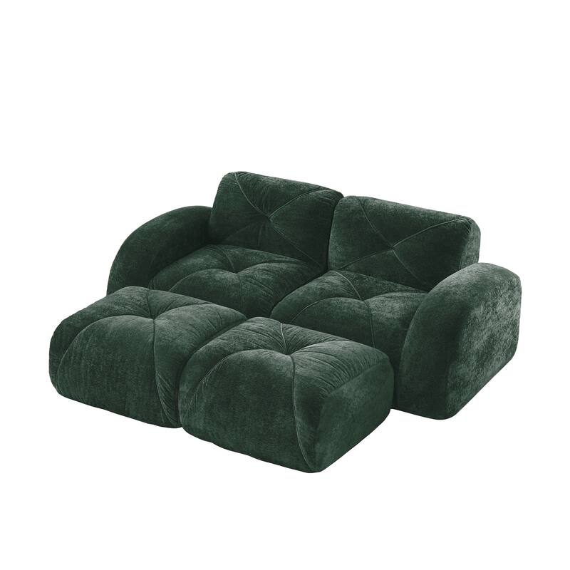 Velvet Tufted Loveseat Sofa Modular Couch, Boneless Deep Seat 2-Seater Couch, Available with/without Ottoman