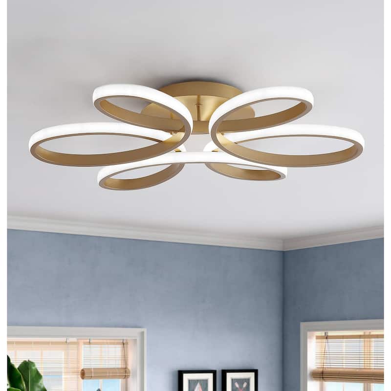 Modern Curved Linear LED Flush Mount Ceiling Light Fixture - Gold