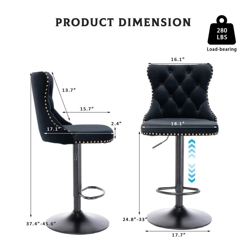 Velvet Upholstered Nailheads Tufted Swivel Bar Stools (Set of 2)