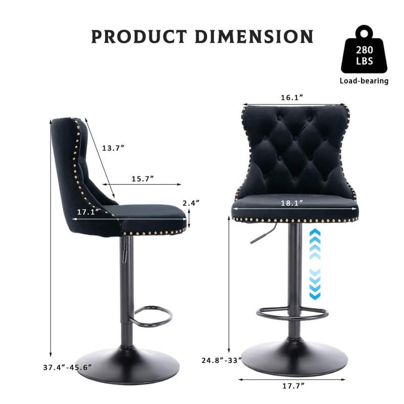 Velvet Upholstered Nailheads Tufted Swivel Bar Stools (Set of 6)