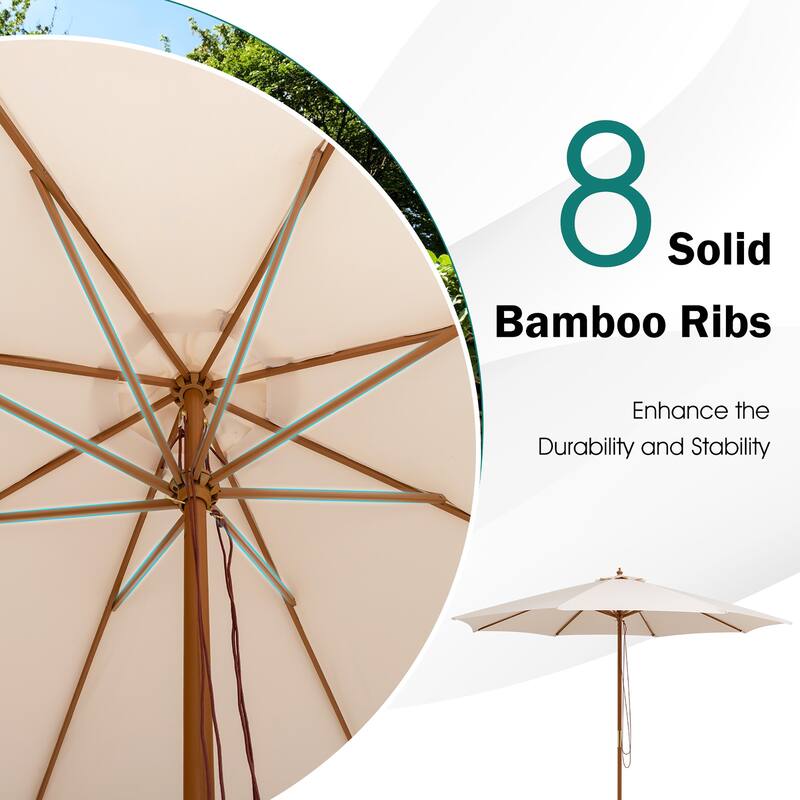 Gymax 10FT Patio Umbrella Table Market Umbrella w/ 8 Bamboo Ribs