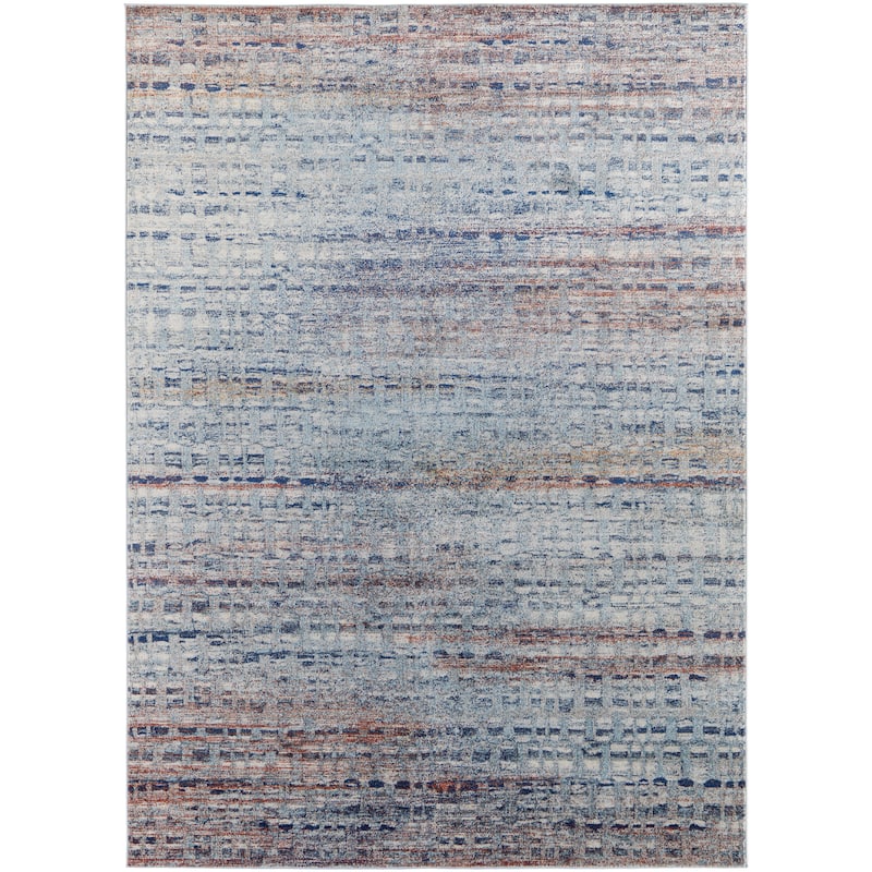 Adelmo Power Loomed Contemporary Area Rug - 7'-10" x 10' - Blue/Navy Blue/Ivory