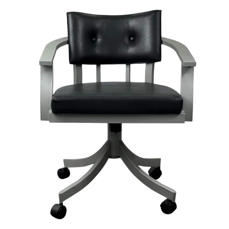 Tempo Furniture Regal Caster Swivel & Tilt Dining Chair w/ Arms Armchair Nickel Powder Coat Finish & Black Polyurethane