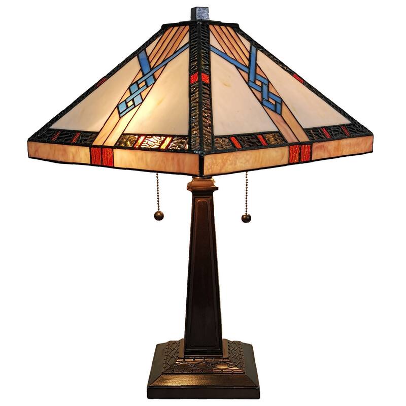 Tiffany Style Table Lamp Mission 23" Tall Stained GlassOrange Decor Nightstand Bedroom Handmade Amora Lighting
