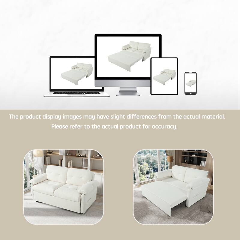Multi-Functional Chenille Loveseat Sofa Convertible Pull Out Queen Size Sofa Bed with Thickened Cushions and Side Pockets