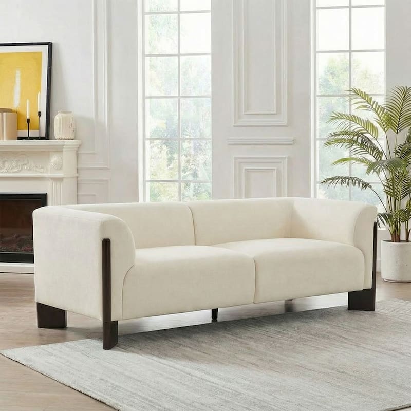 Modern Oversized Sofa Loveseat with Wood Legs - Beige/Chenille