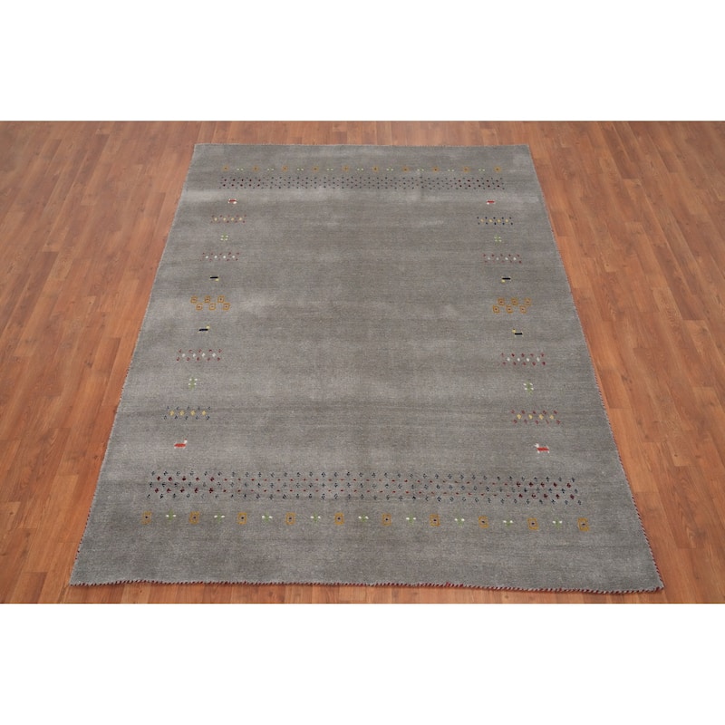 Hand Knotted Oriental 100% Wool Carpet Tribal Animal Pictorial Greys & Charcoal Gabbeh Area Rug - 8' 0'' X 6' 0''