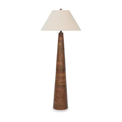 Seya 58 Inch Floor Lamp, Empire Fabric Shade, Tapered Brown Wood Base