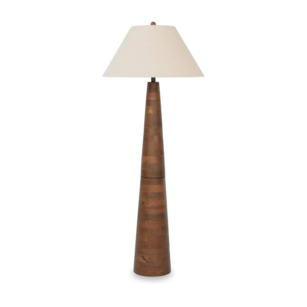 Seya 58 Inch Floor Lamp, Empire Fabric Shade, Tapered Brown Wood Base