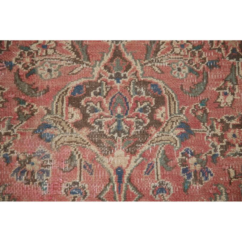 Distressed Mashad Persian Vintage Area Rug Hand-knotted Wool Carpet - 9'9" x 12'7"