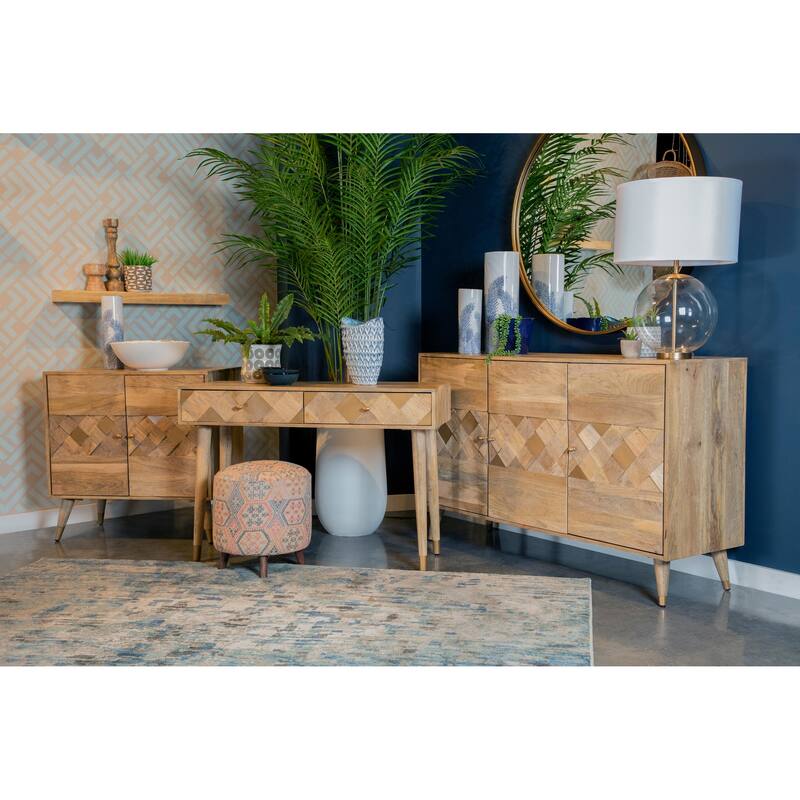Austin Natural Checkered Pattern 3-door Accent Cabinet