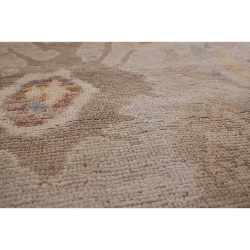Vegetable Dye Beige Oushak Turkish Rug Hand-Knotted Wool Carpet - 8'1" x 9'8"