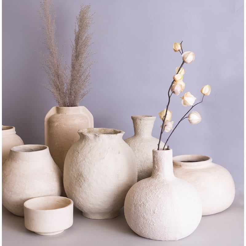 Paper Mache Gourd Vase - Natural White