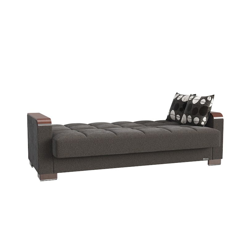 HomeRoots 87" Dark Gray Chenille Convertible Futon Sleeper Sofa With Toss Pillows And Storage