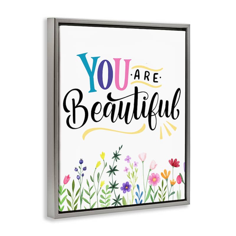 Stupell You Are Beautiful Encouragement Framed Floater Canvas Wall Art Design By Kim Allen