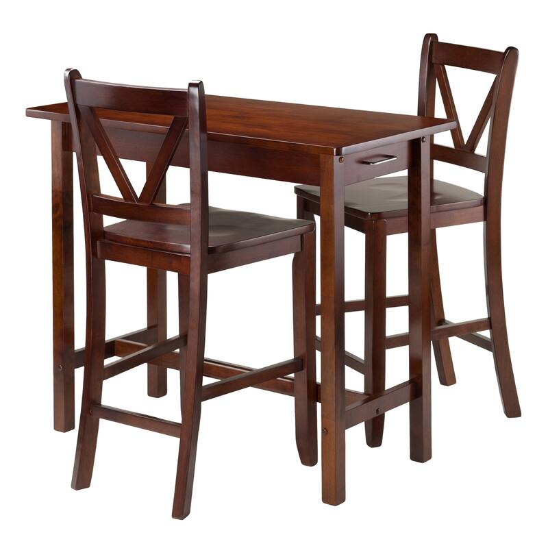 3-Pc Breakfast Table with V-back Counter Stools, Walnut
