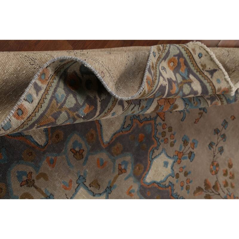 Brown Tabriz Persian Vintage Area Rug Handmade Wool Carpet - 8'3"x 11'3"