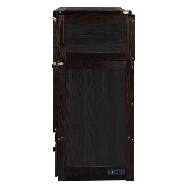 Space-Saving Full Size Murphy Bed with USB Port and Large Drawer, Espresso Finish