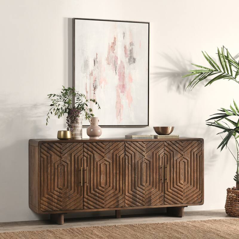 Classic Home Holmes Four Door Mango Wood Sideboard in Brown - 78Wx18Dx25H - 78Wx18Dx25H - Brown