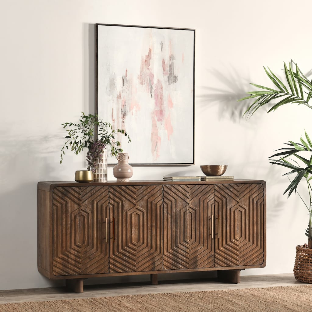 Classic Home Holmes Four Door Mango Wood Sideboard in Brown - 78Wx18Dx25H