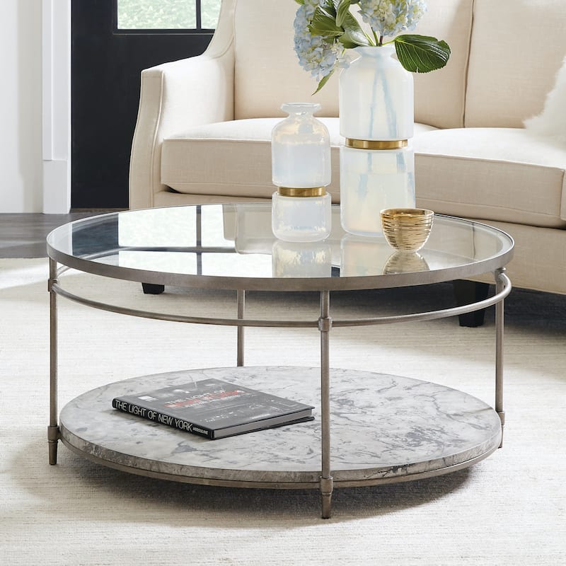Hooker Furniture Modern Industrial 38" Round Mixed Materials Cocktail - Champagne / Gray