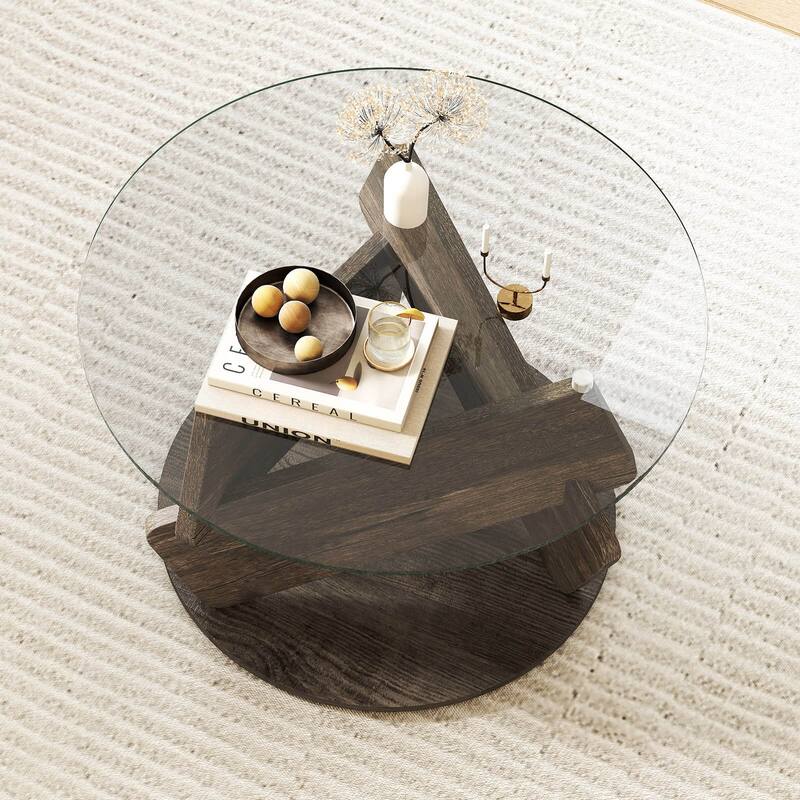 Costway Round Glass Coffee Table 32" Modern Center Table with Clear - See Details