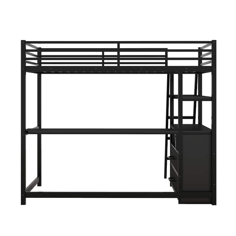 Twin Size Metal Loft Bed with Desk, Shelves and Two Built-in Drawers ...