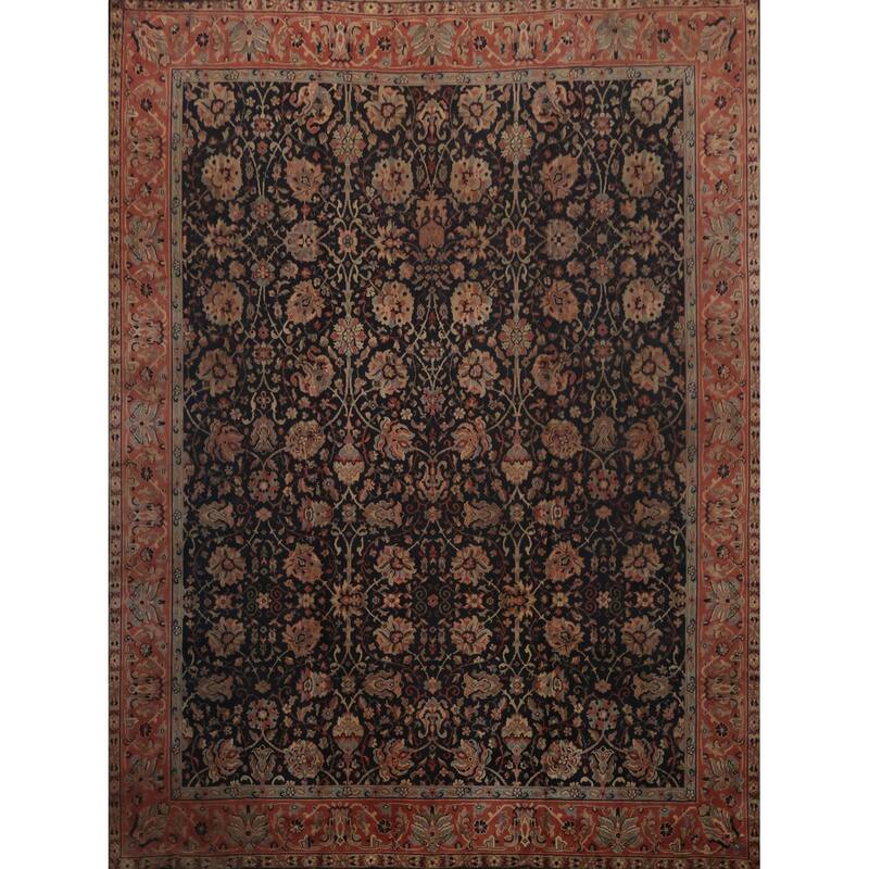 Hand Knotted Oriental 100% Wool Carpet Traditional All-Over Navy Blue & Blues Mahal Area Rug - 13' 9'' X 12' 4''