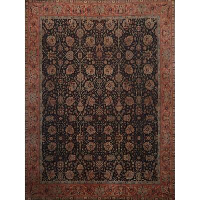 Hand Knotted Oriental 100% Wool Carpet Traditional All-Over Navy Blue & Blues Mahal Area Rug - 13' 9'' X 12' 4''