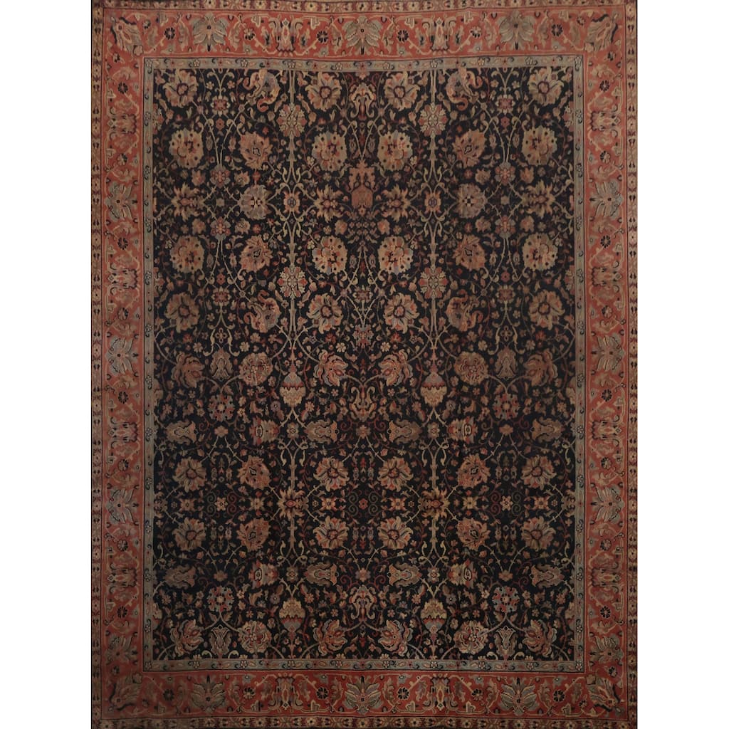 Hand Knotted Oriental 100% Wool Carpet Traditional All-Over Navy Blue & Blues Mahal Area Rug - 13' 9'' X 12' 4''
