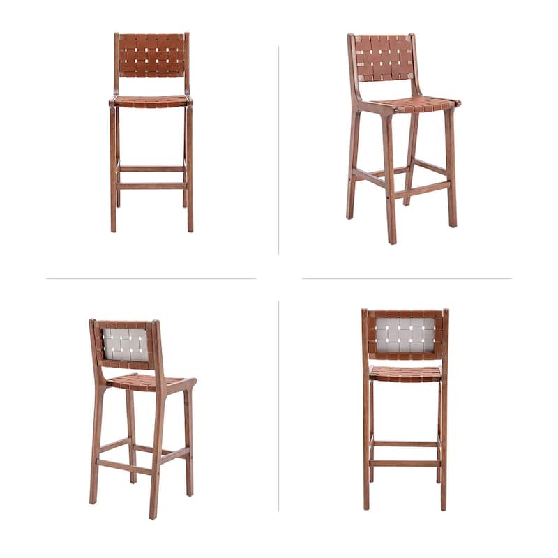 Faux Leather Kitchen Stool Chairs with Back and Wooden Legs Set of 2