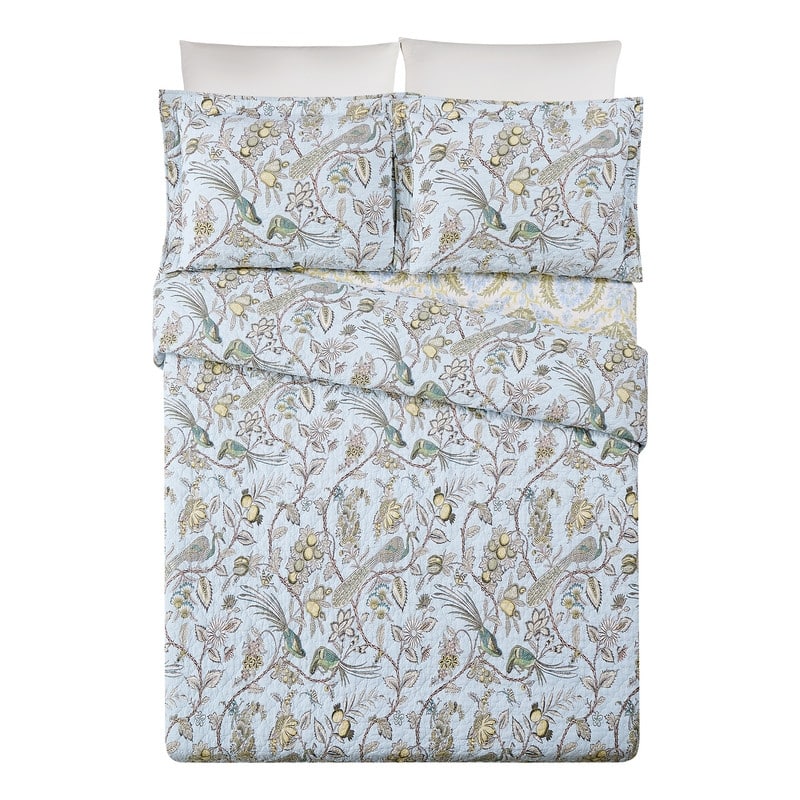 Spartina 449 Sugar Mill Peacock 3-Piece Cotton Reversible Quilt Set