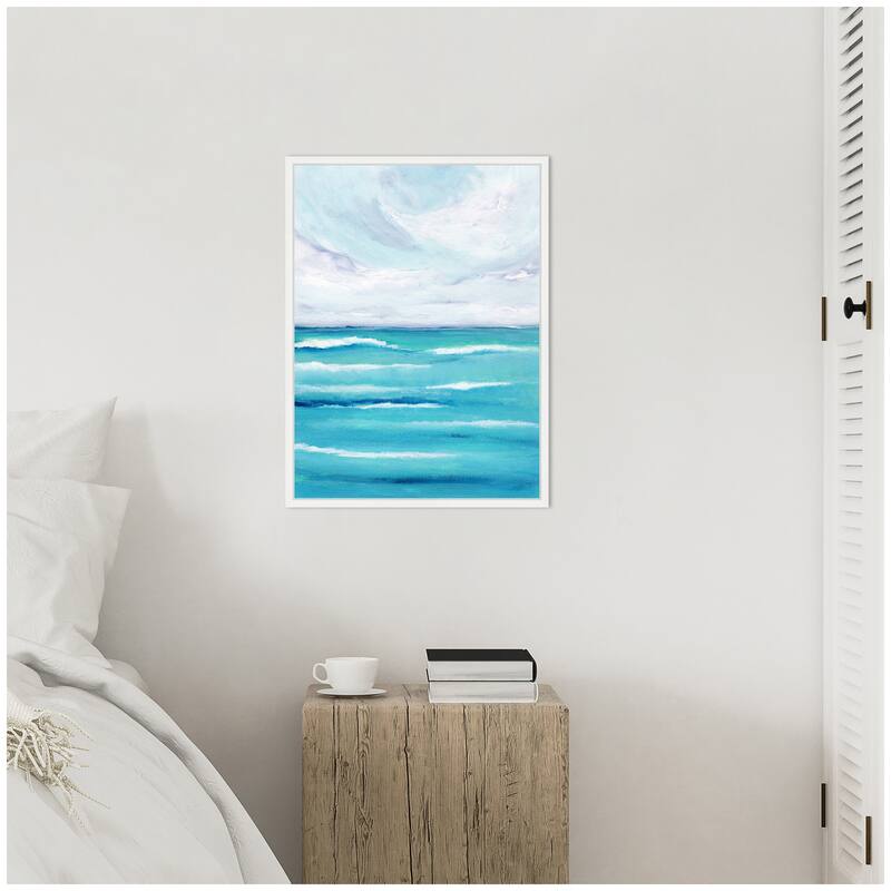 Kate and Laurel Sylvie Evening Ocean Waves Framed Canvas by Nikita Jariwala