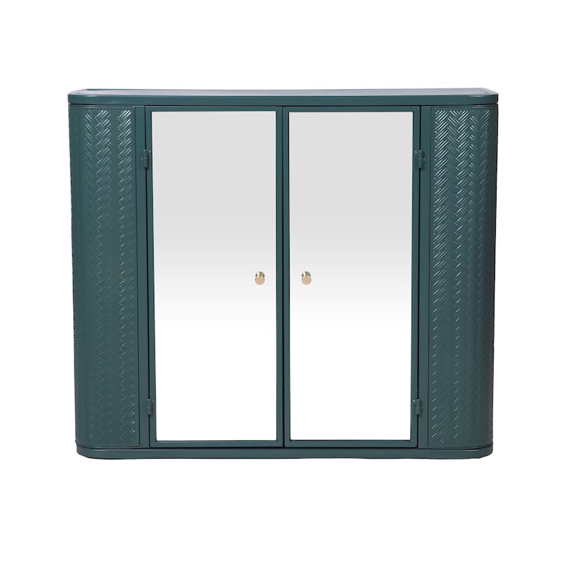 Farmhouse Metal Frame Bathroom Wall Cabinet，Dual Mirrored Doors & Open Shelf，Over-the-Sink or Toilet Storage