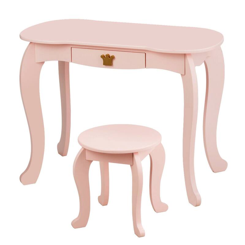Gymax Kids Makeup Dressing Table Chair Set Princess Vanity & - See Details