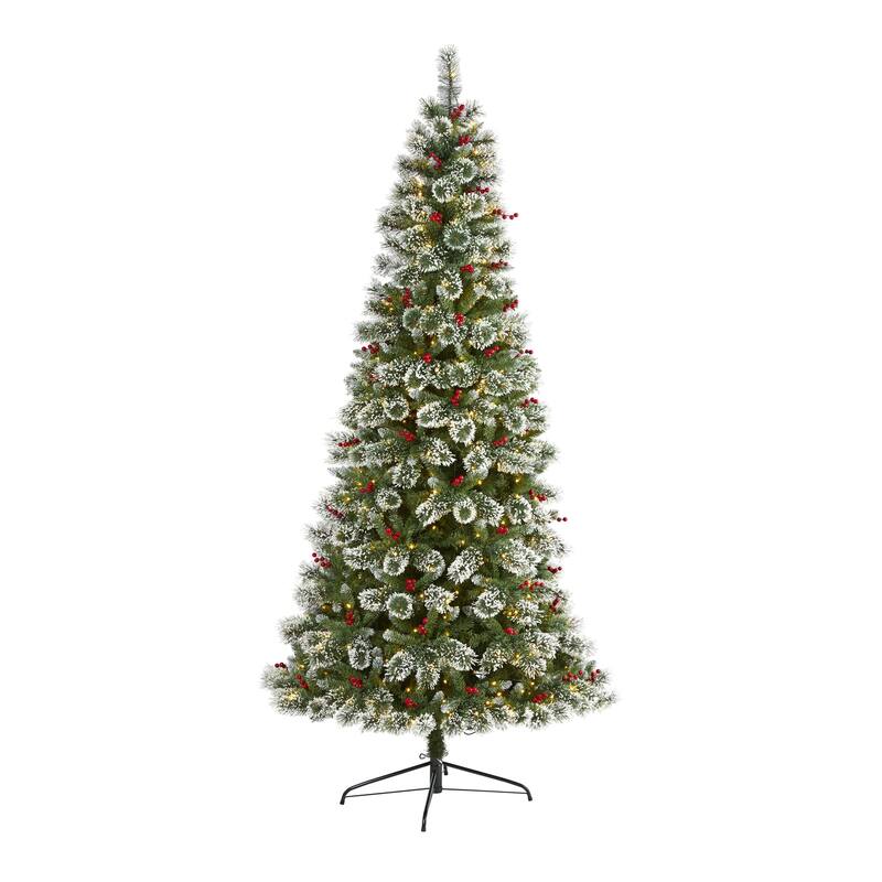 8ft Prelit Christmas Tree Frosted Pine with Berries & Lights - Holiday Decor - Green - 96