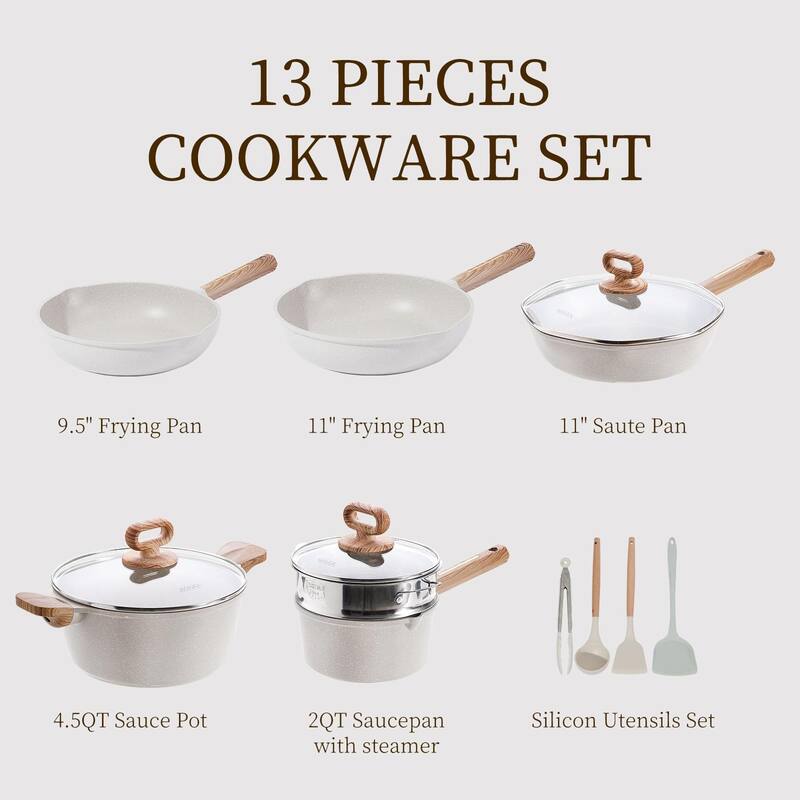 Pots and Pans Set Nonstick, Induction Kitchen Cookware Sets, 13 Pcs Non