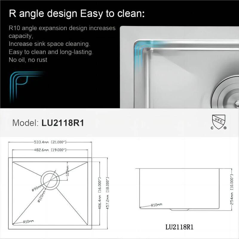 21 In 23 In Undermount Stainless Steel Kitchen Sink Single Bowl Basin
