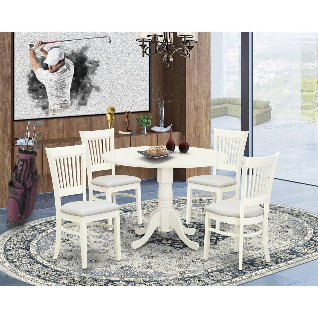 5 Piece Kitchen Dinette Set - Modern Table & 4 Chairs - Linen Fabric Seat - White Finish