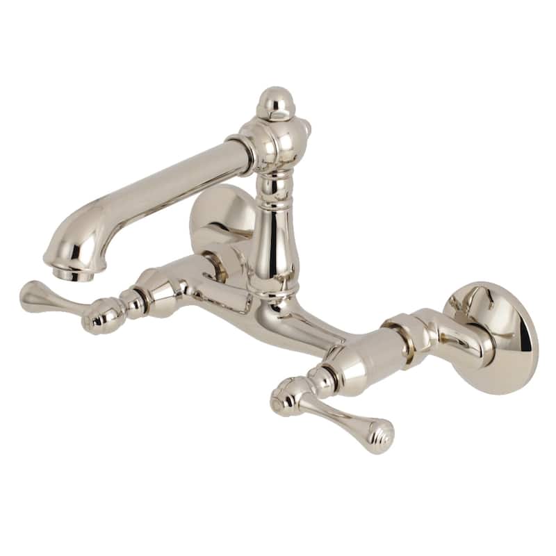 Kingston Brass English Country 6 in. Adjustable Center Wall Mount Kitchen Faucet - Polished Nickel