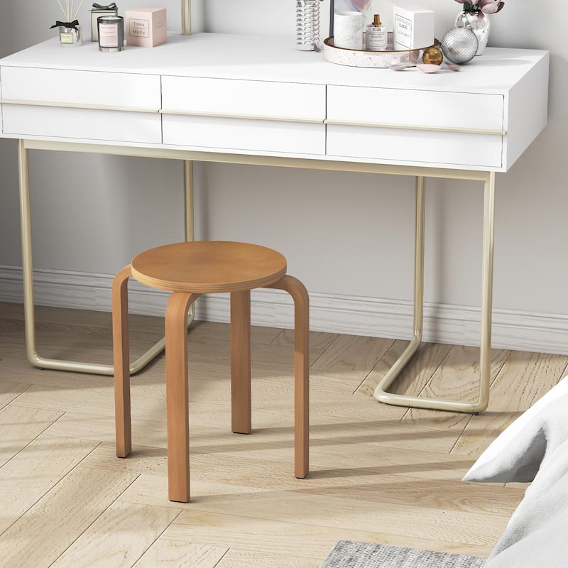 Gymax Set of 4 18'' Stacking Stool Round Dining Chair Backless Wood