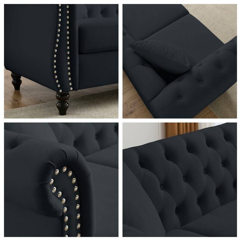 80" 3 Seater Velvet Sofa with Rolled Arms and Two Pillows
