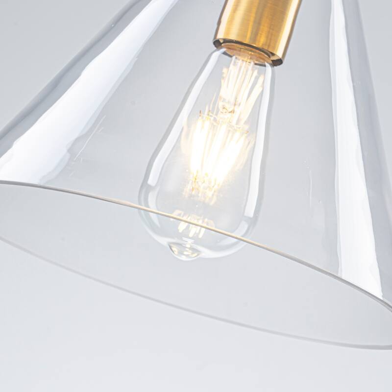 9.8" 1-Light Mid-Century Modern Brushed Brass Semi-Flush Mount Ceiling Light with Clear Cone Glass Shade for Hallway or Bedroom