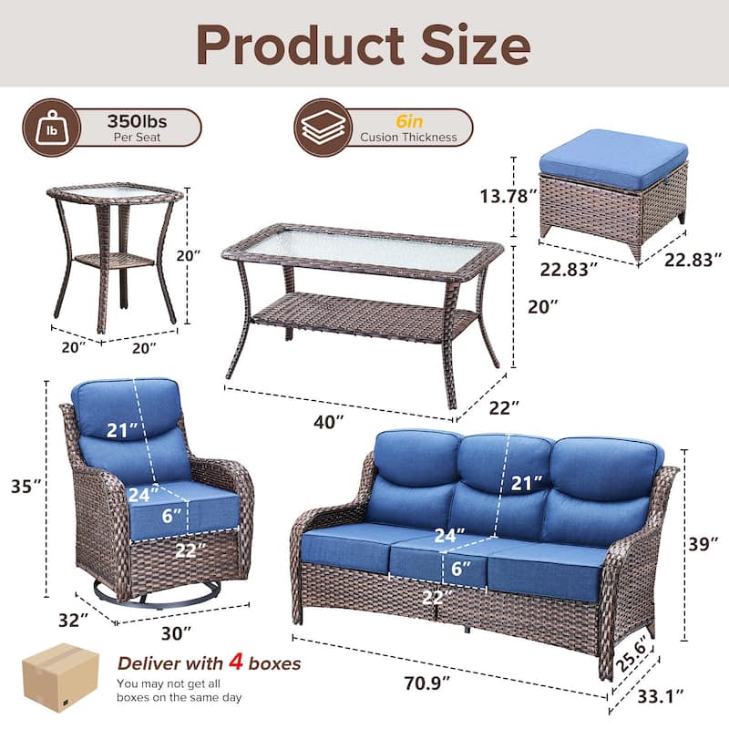 Gymojoy 7-Piece Patio Furniture Set with Swivel Glider Chairs, 6-Inch Ultra-Plush Cushions & Water-Resistant Olefin Fabric