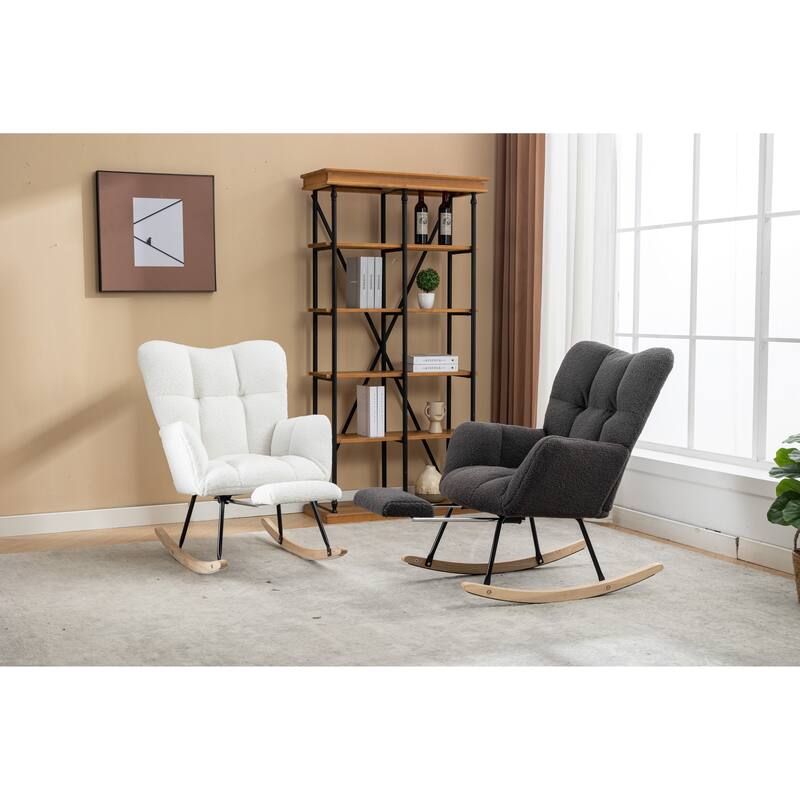 Teddy Fabric Rocking Chair With Adjustable Footrest