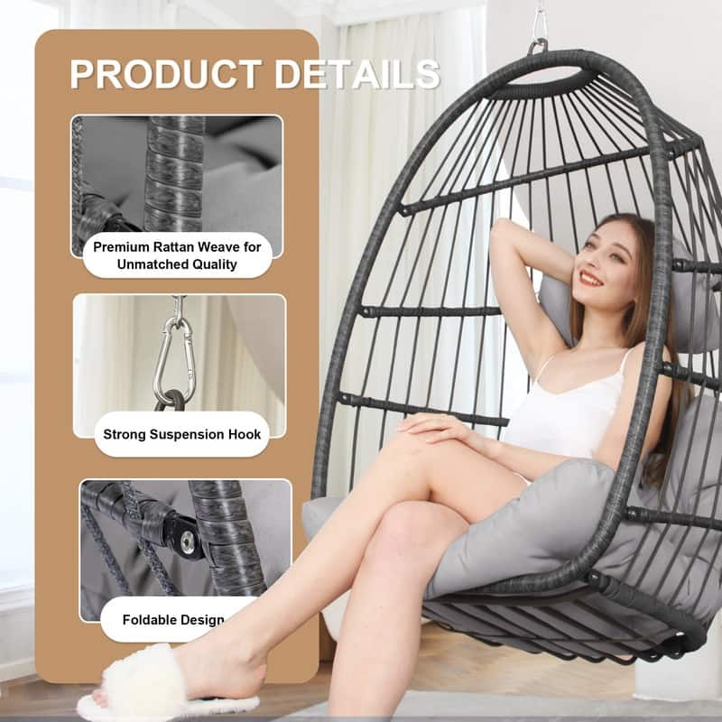 FINCATI Indoor Luxury Hanging Egg Chair Without Stand, 350 lbs Outdoor Egg Chair with No Stand, Egg Swing Chair Without Stand